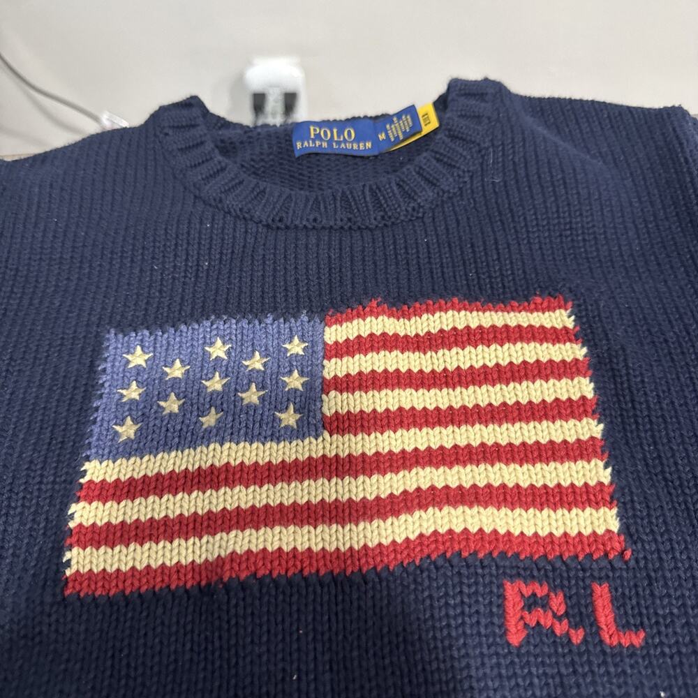 Polo Ralph Lauren Women's 100% Cotton USA Flag Sweater Sweater in Blue Size Med - Picture 2 of 6